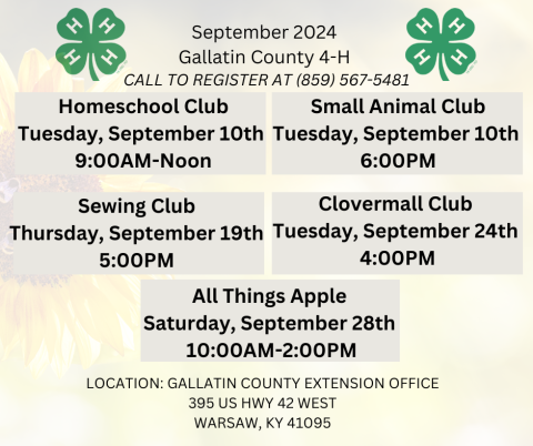 Gallatin County 4-H September 2024 Clubs/Activities